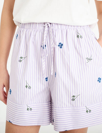 Short flare brod&eacute; Bridgerton violet clair femme