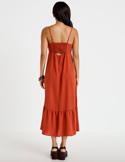 Robe d&eacute;collet&eacute; bretelles &eacute;vas&eacute;e orange fonc&eacute; femme