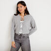 Gilet court nou&eacute; gris clair femme