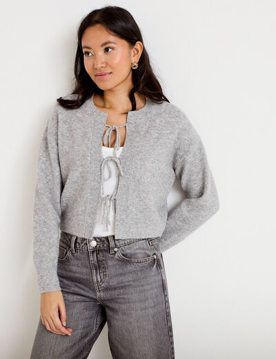 Gilet court nou&eacute; gris clair femme