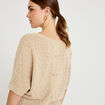 Pull ajour&eacute; col v manches courtes beige femme