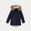 Parka &agrave; capuche fausse fourrure bleu marine femme