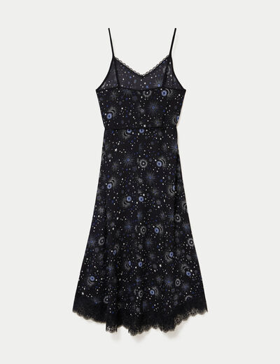 Robe longue &eacute;vas&eacute;e col v dentelle noir femme