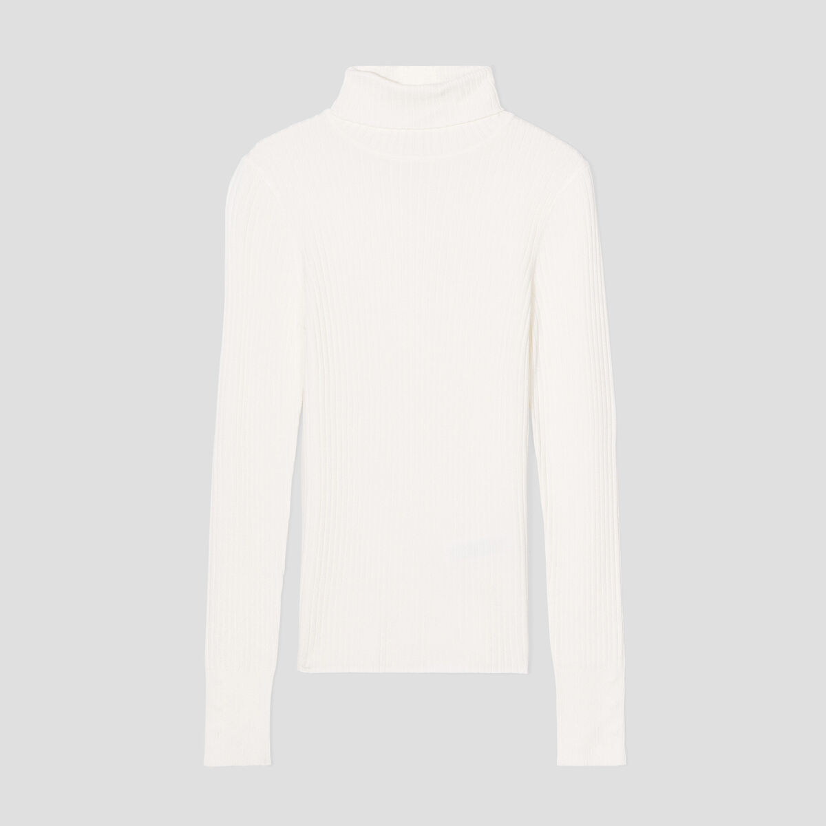 Pull col roulé côtelé ecru femme