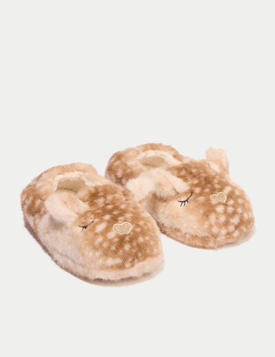 Chaussons en fausse fourrure sable femme