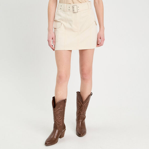 Jupe droite ceinturée ecru femme