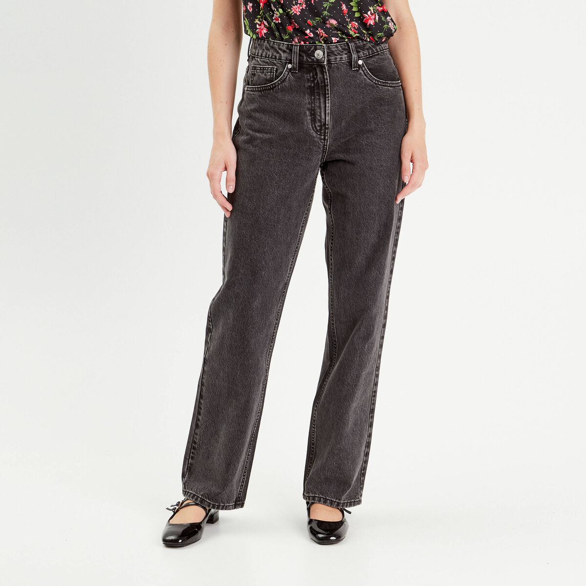 Jeans droit 5 poches denim noir femme