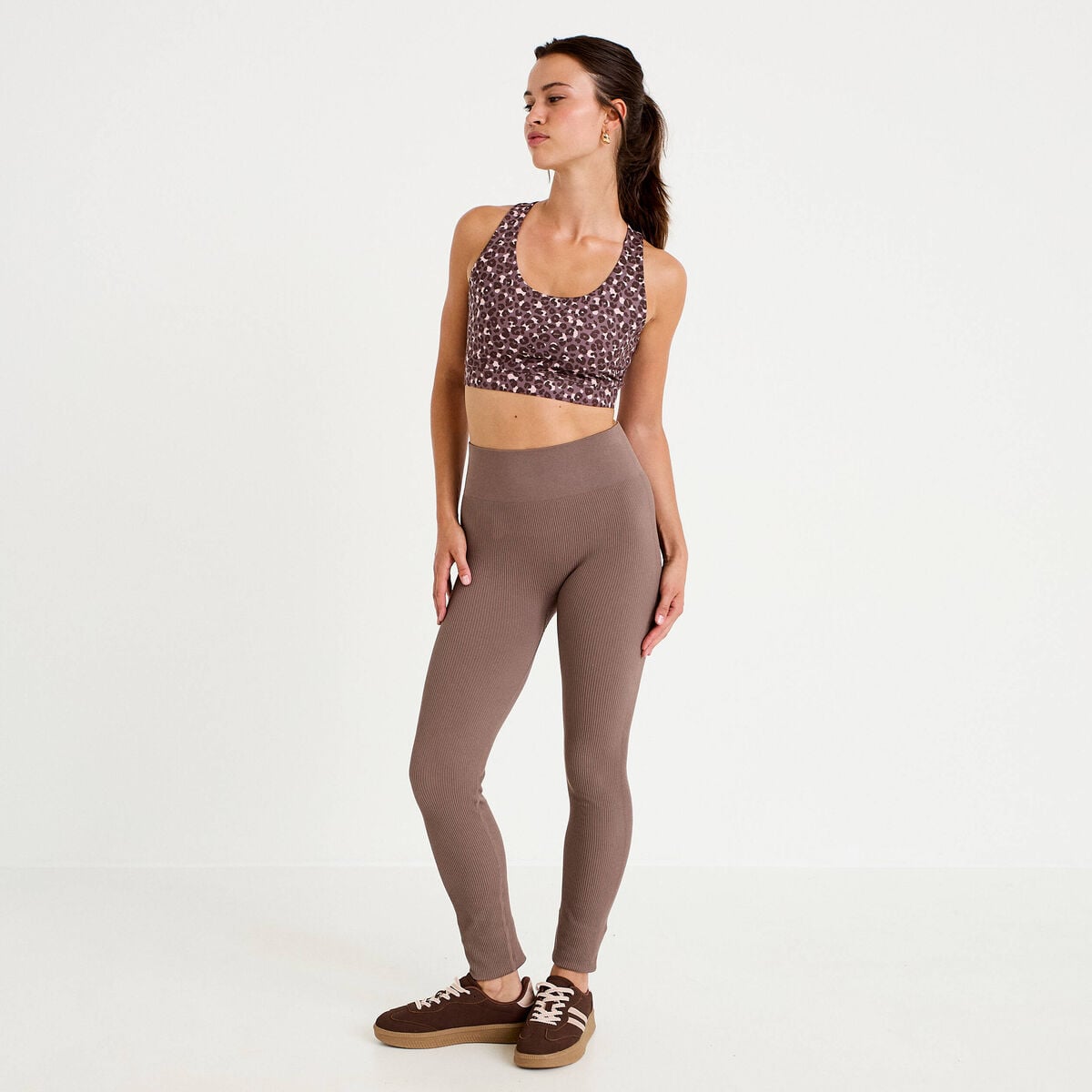 Leggings taille haute sans couture marron clair femme