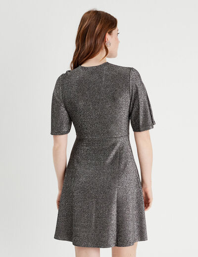 Robe évasée fils métallisés gris argent femme