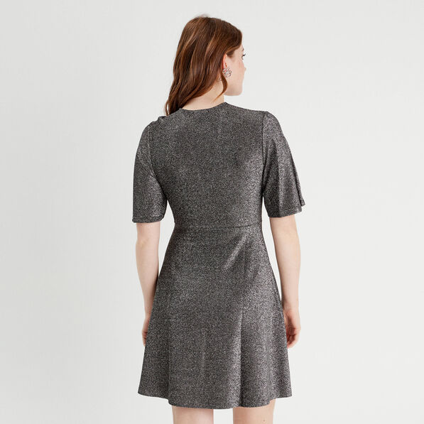 robe evasee fils metallises gris argent femme Robe évasée fils métallisés gris argent femme