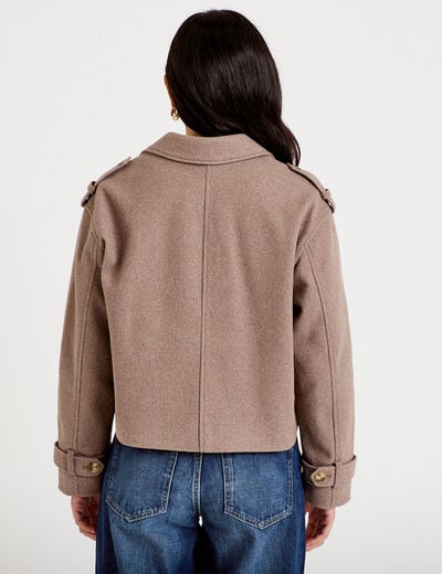 Trench droit court col tailleur taupe femme