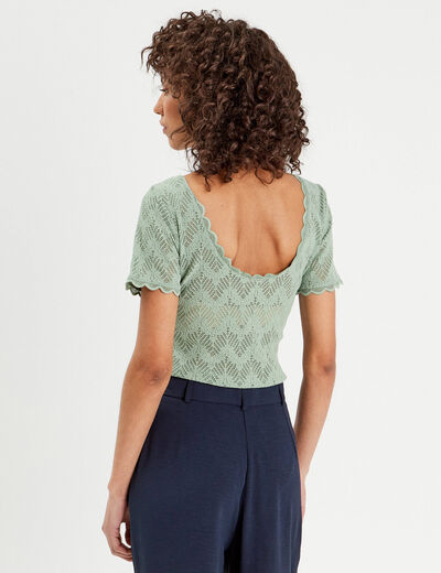 Body manches courtes dentelle vert olive femme