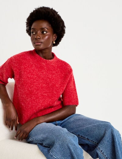 Pull manches courtes rouge femme