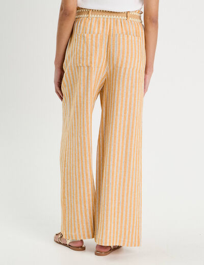 Pantalon large ceinturé contenant du lin jaune femme