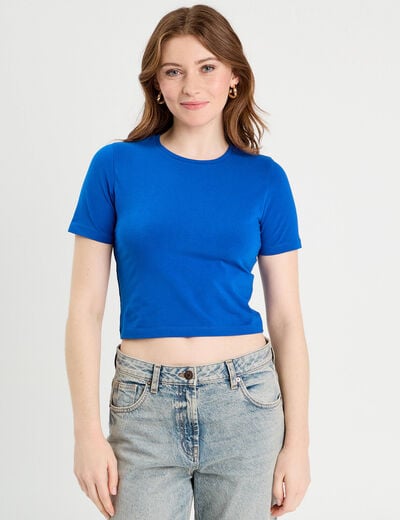 T-shirt cropped bleu electrique femme