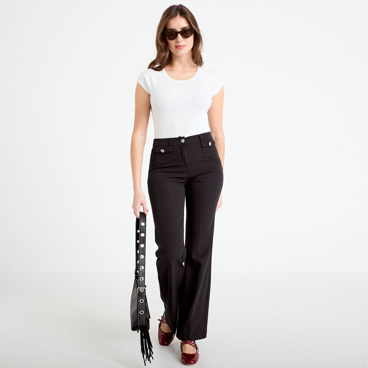 Pantalon bootcut taille basse noir femme