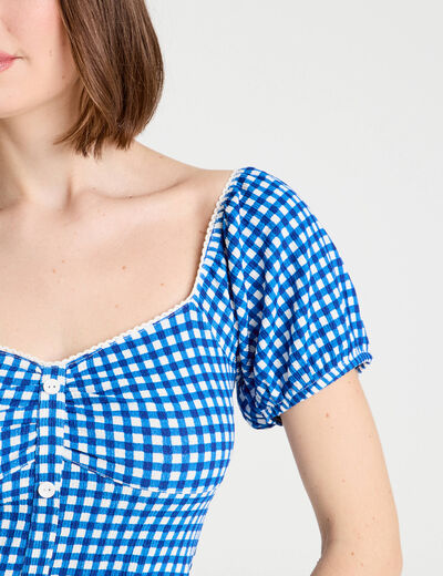 Blouse cropped bleu electrique femme
