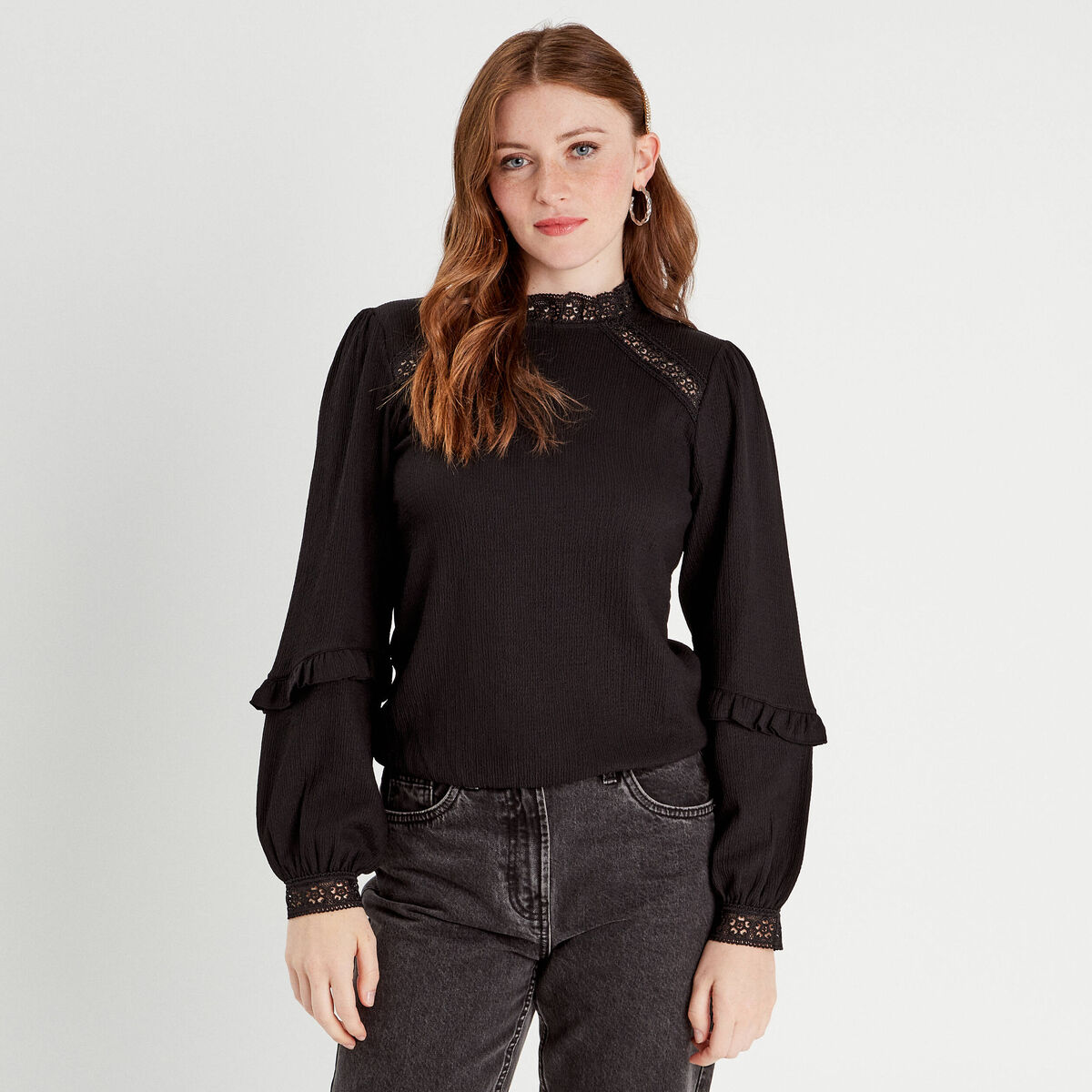 Blouse manches longues noir femme