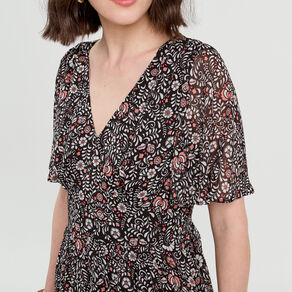 Robe longue évasée col en V noir femme