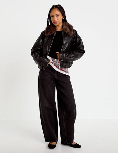 Pull oversize col bateau manches longues noir femme
