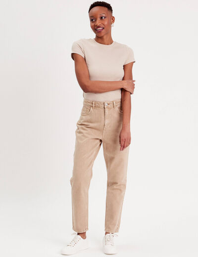 Jeans mom taille haute sable femme