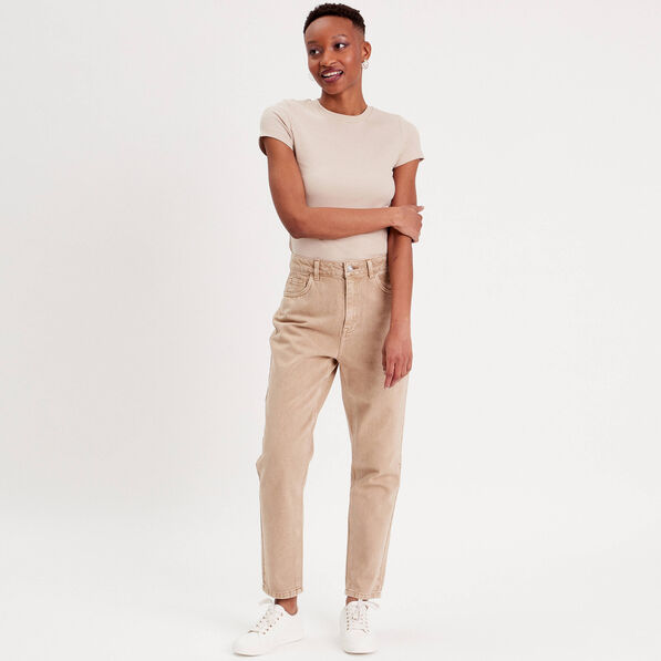 Jeans mom taille haute sable femme