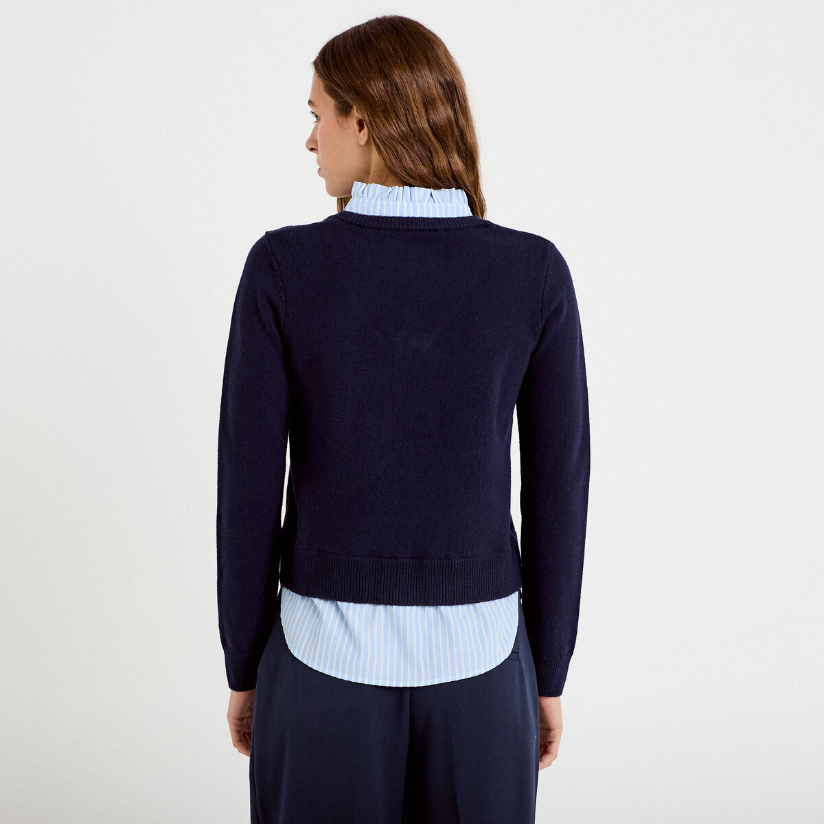 Pantalon large ventre plat bleu marine femme