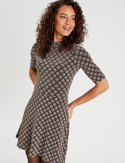 Robe patineuse col montant beige femme