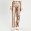 Pantalon droit enduit couleur or femme
