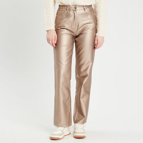 Pantalon droit enduit couleur or femme