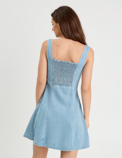Robe chasuble trapèze en jean denim bleach femme