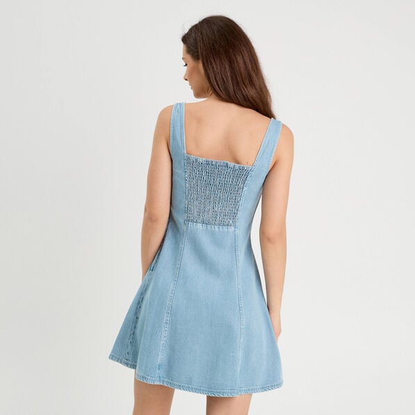 robe chasuble trapeze en jean denim bleach femme Robe chasuble trapèze en jean denim bleach femme
