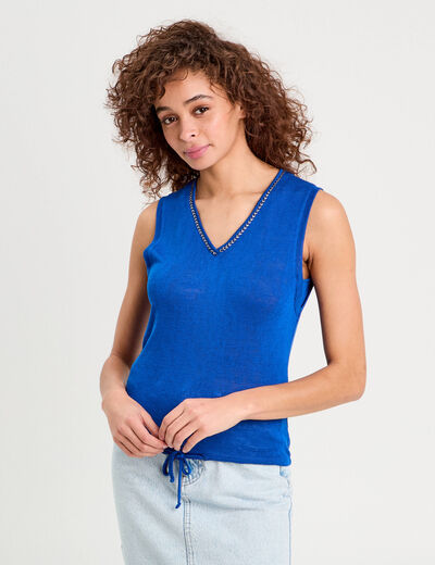 Débardeur détail noeud bleu electrique femme