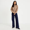Pull col rond manches longues beige femme
