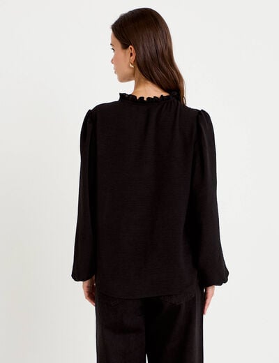 Blouse droite col v manches longues noir femme