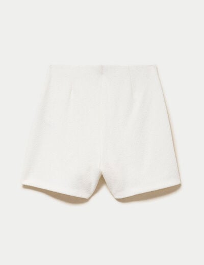Jupe-short trap&egrave;ze courte en tweed ecru femme