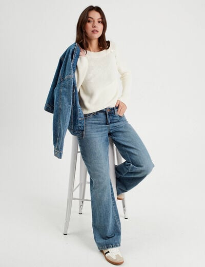 Pull avec boutons épaules ecru femme