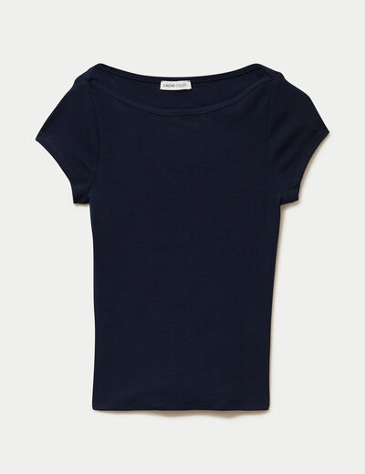 T-shirt ajust&eacute; manches courtes bleu marine femme