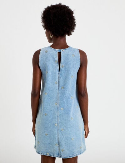 Robe courte &eacute;vas&eacute;e en jean sans manches bleu femme