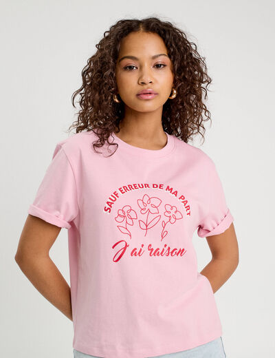 T-shirt manches courtes rose poudrée femme
