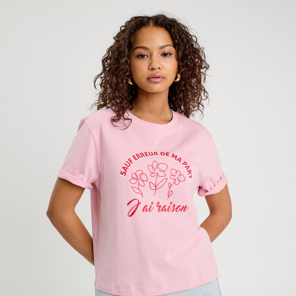 T-shirt manches courtes rose poudrée femme