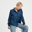 Chemise manches longues satin bleu marine femme