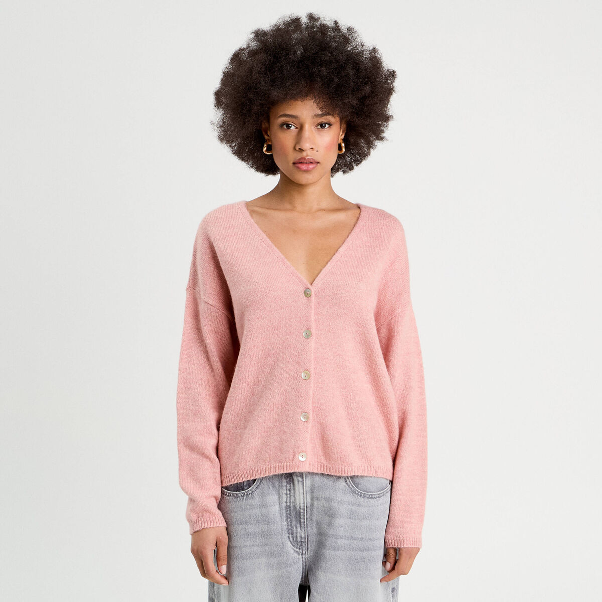 Gilet manches longues rose pastel femme