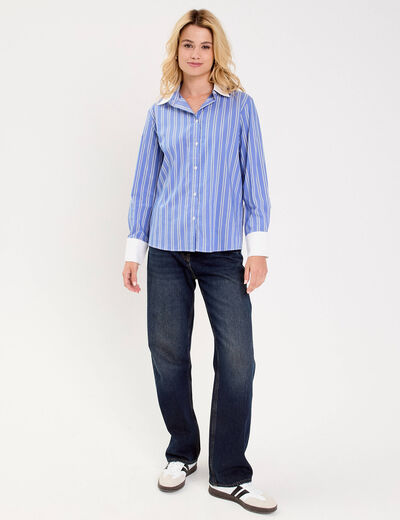 Chemise droite longue manches longues bleu lavande femme