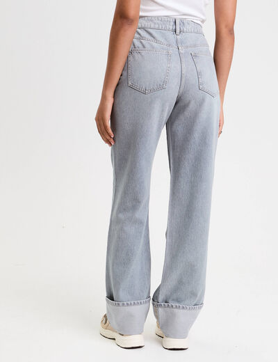 Jeans droit à revers denim gris femme