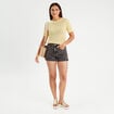Pull manches courtes ajouré jaune moutarde femme