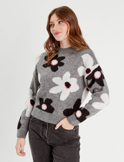 Pull manches longues gris clair femme