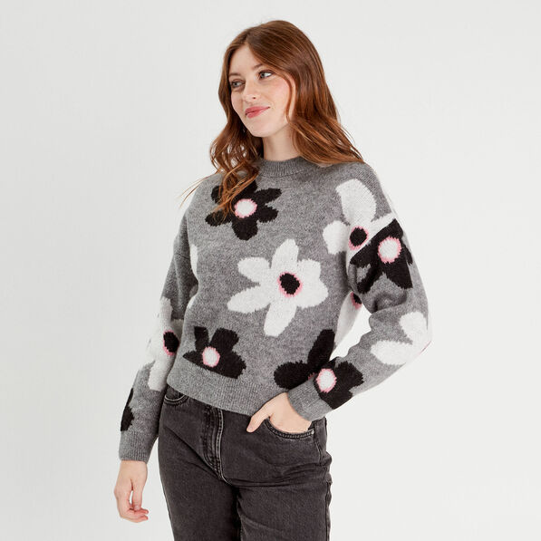 Pull manches longues gris clair femme