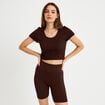 Crop top sans couture col rond marron fonc&eacute; femme