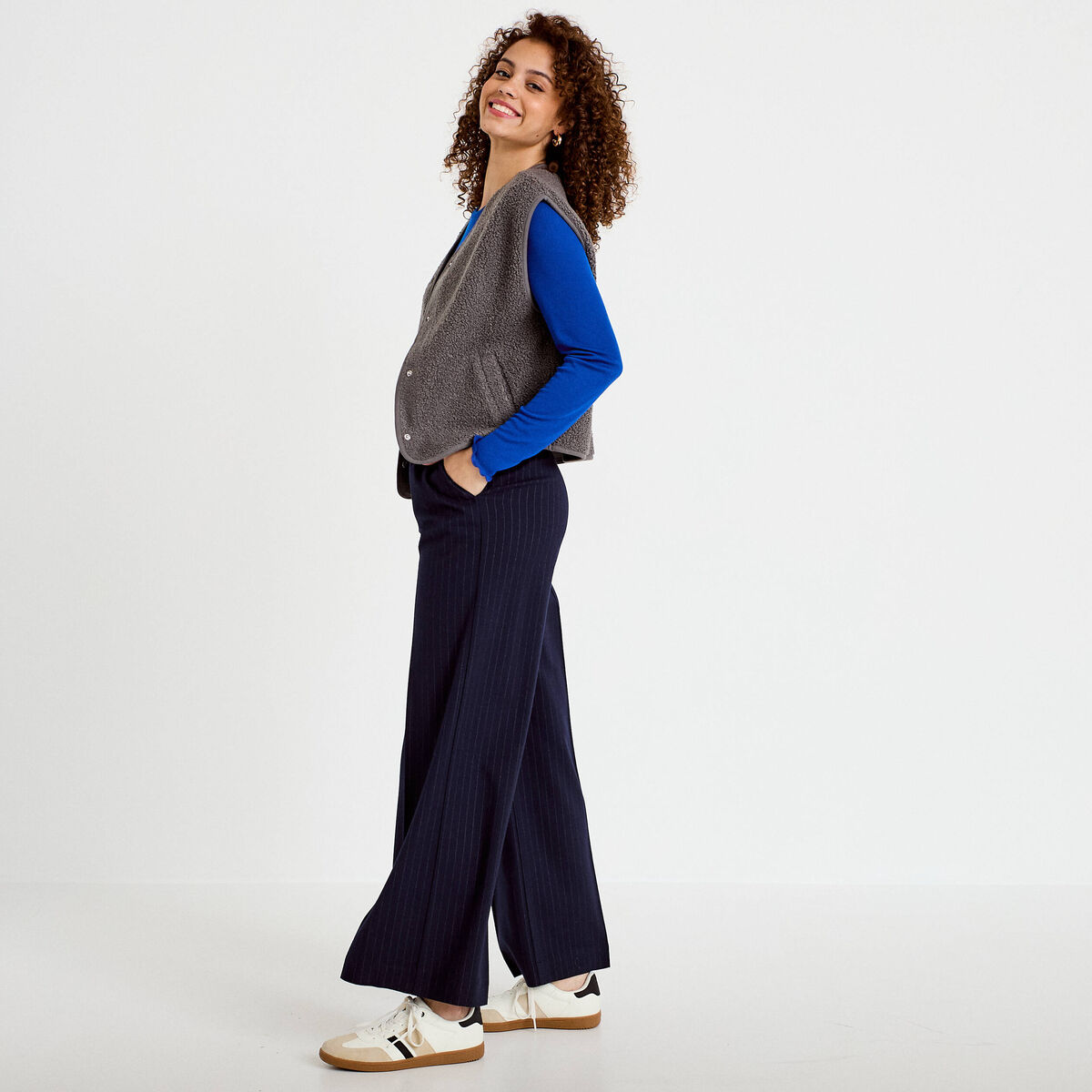 Pantalon bootcut taille standard bleu marine femme